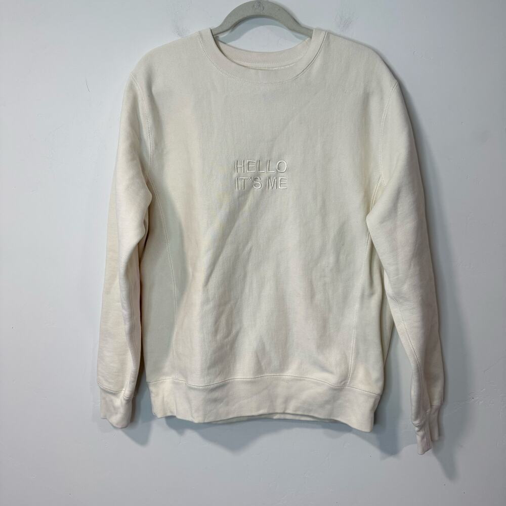 Adele Official Hello It’s‎ Me Crew Sweatshirt Cream Small Embroidered Pullover